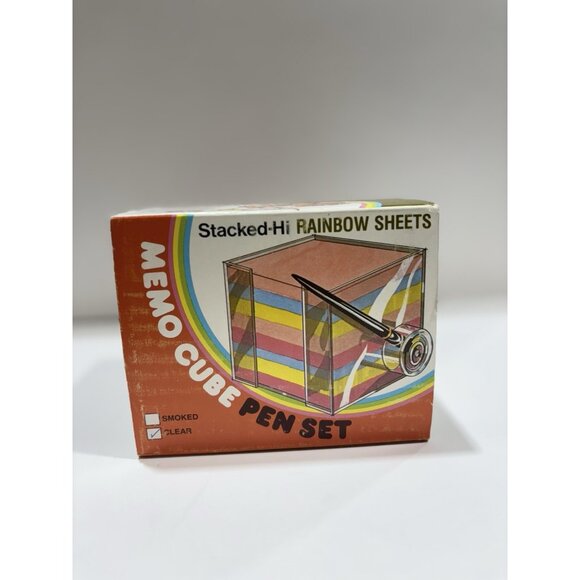 Vintage 60s Memo Cube Pen Set w/ Box — Mod Retro Office Humor Gift RARE - Picture 2 of 4
